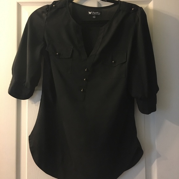 Black Blouse with Gold Buttons 3/4 Length Sleeves - Picture 5 of 5
